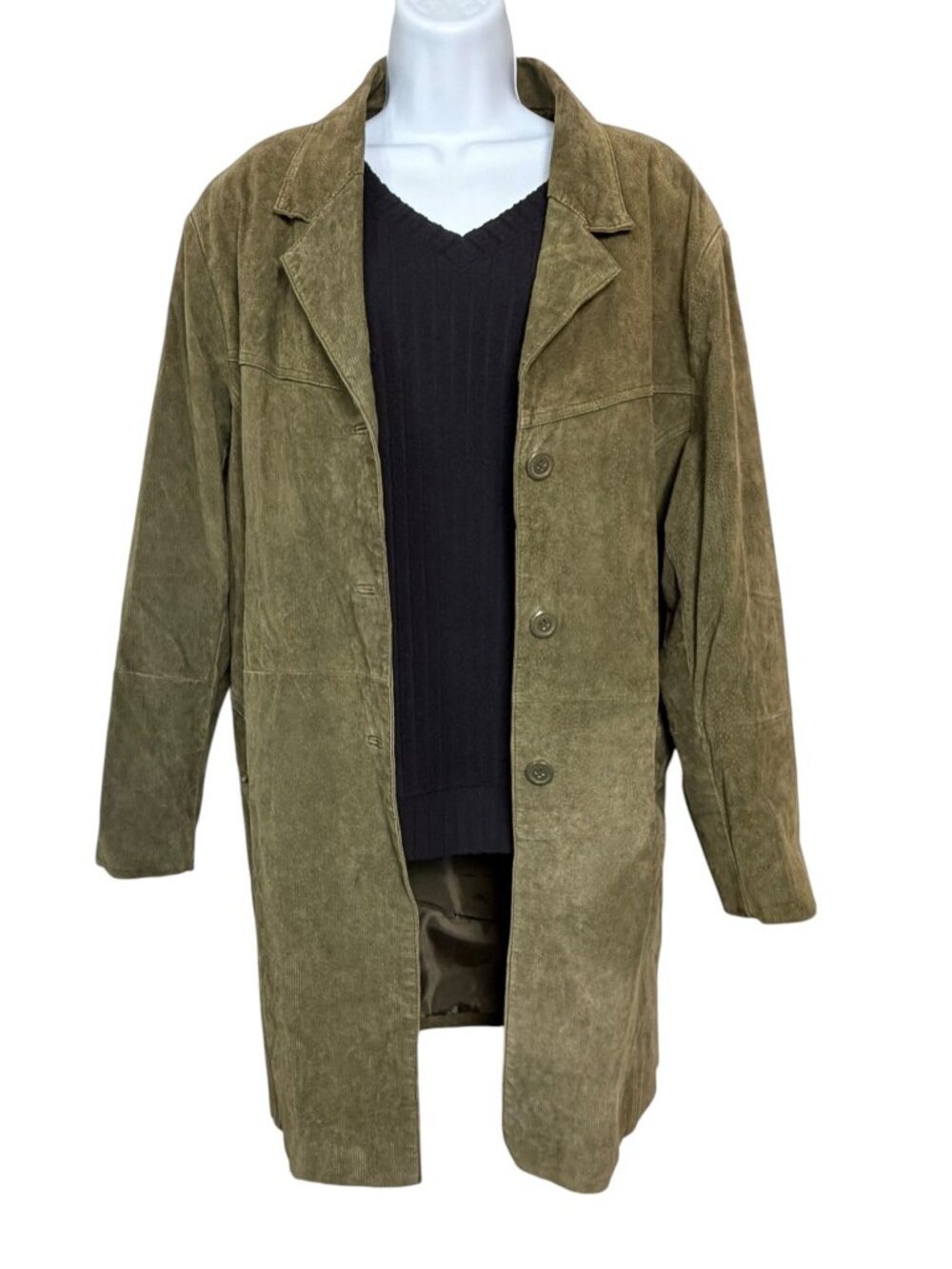 Centigrade Leather Olive Green Suede Trench Coat Duster Jacket Women's 1X Plus